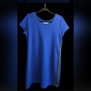 Blue Shift Dress with Side Zipper
